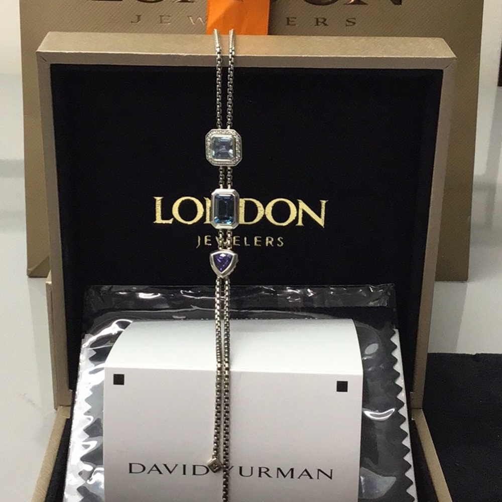 David Yurman Novella Y Neclase Blue Topaz and Pave Diamonds - Picture 15 of 16